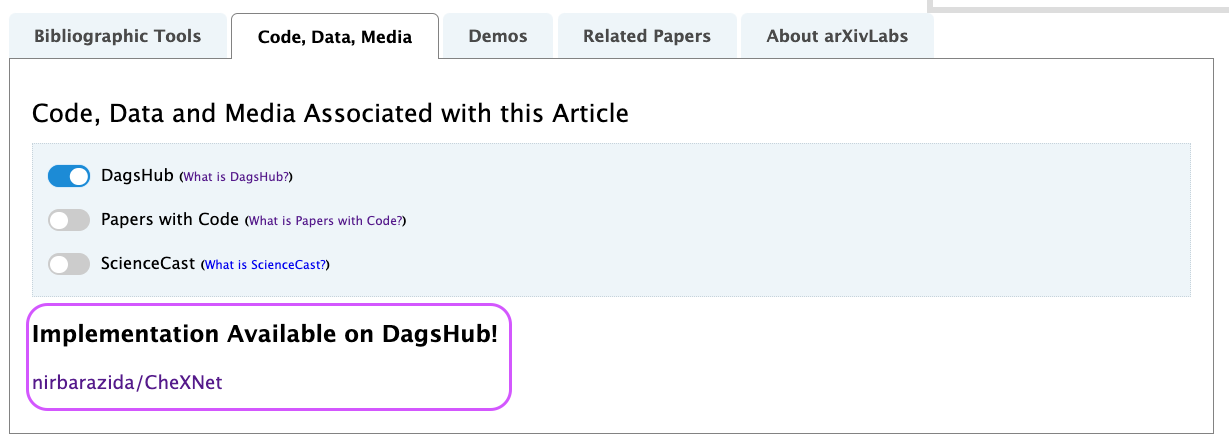 链接到arXiv上的DagsHub项目
